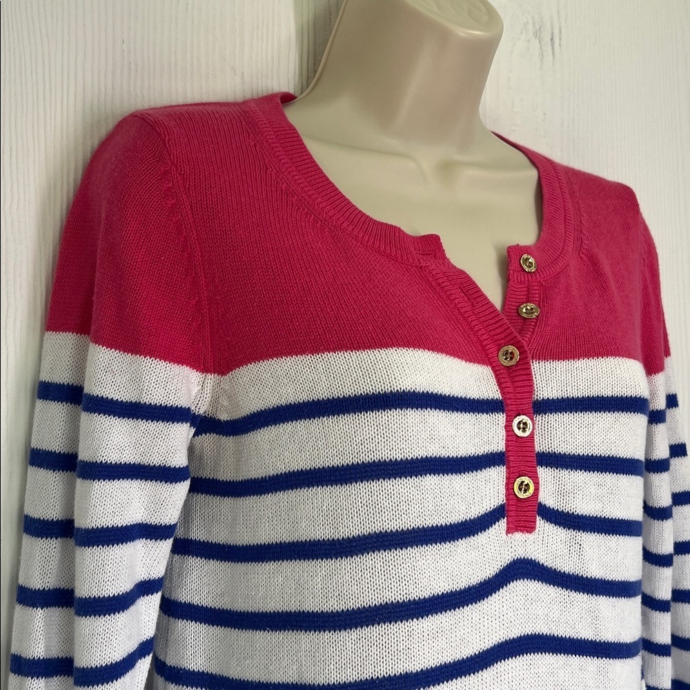 Lilly Pulitzer - Adair Beach Getaway Blue Stripe Long Sleeve Sweater Size Small - Picture 4 of 10